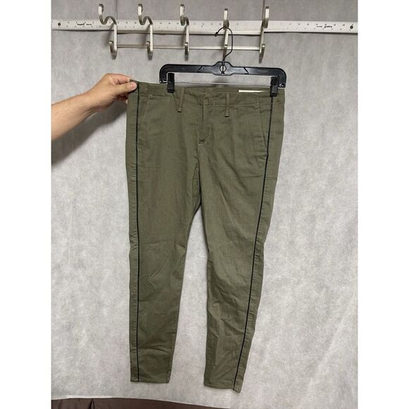 Rag & Bone Jeans Women 29‎ Green Mid Rise Leather Trim Twill Skinny Pants 33x29 - Picture 1 of 10